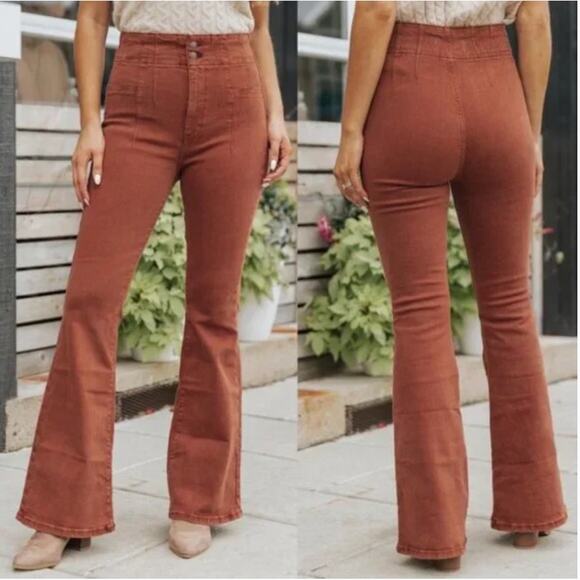 We The Free Jayde High Rise Corduroy Flare Pants Womens 28 Short Rust Stretch - Picture 9 of 9